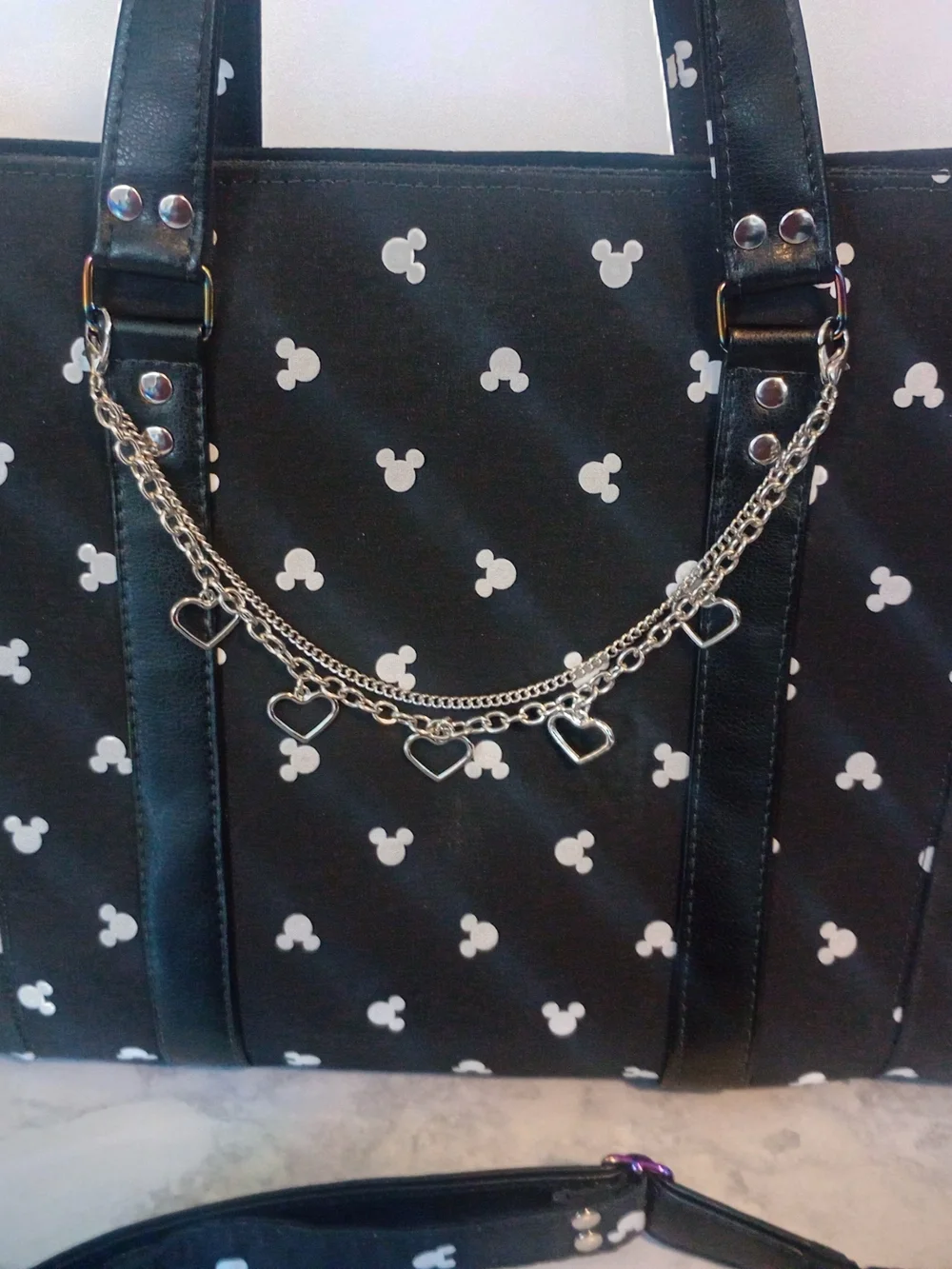 Handmade Mickey Mouse Tote With Heart Charms, Handbag, Birthday, Christmas, Gift